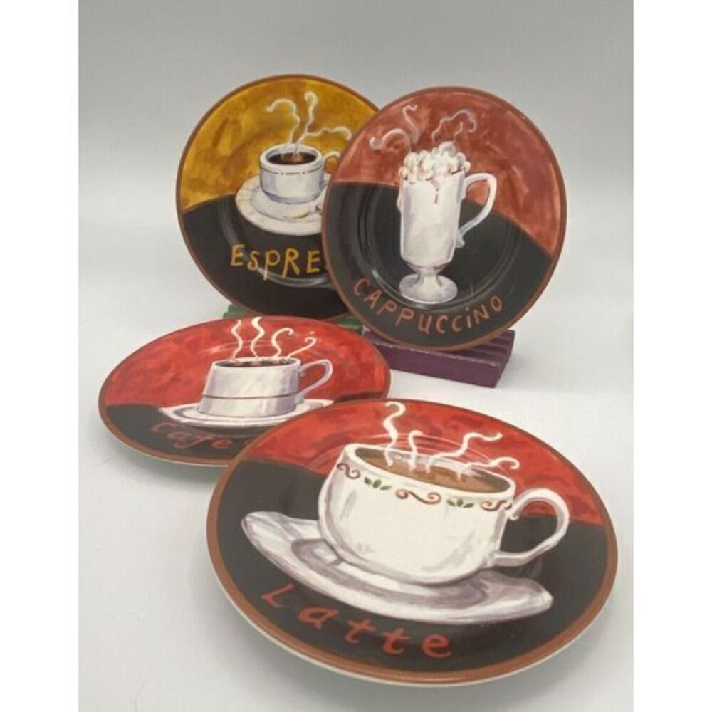 American Atelier‎ Coffee Plates Set of 4 Espresso Cappuccino Latte Cafe au Lait